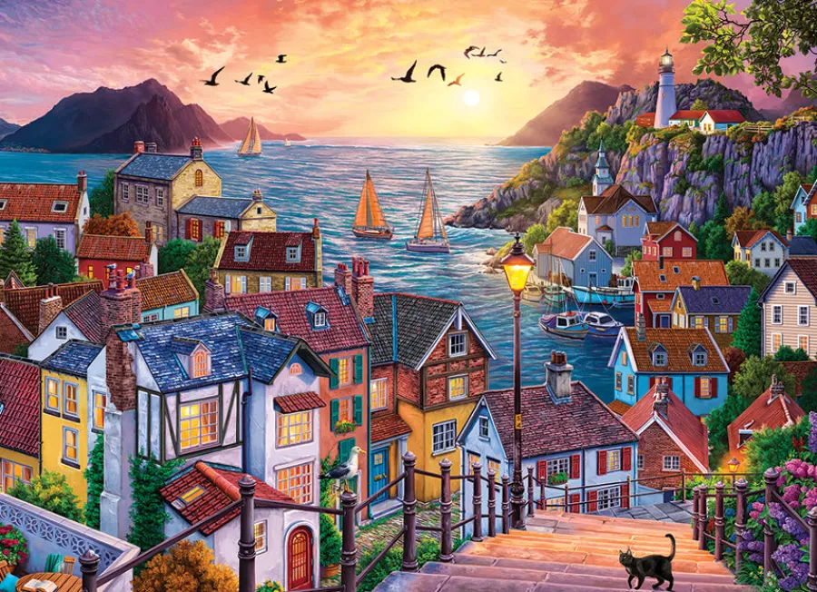 Cobble Hill Coastal Town at Sunset | 1000 Piece- 1000 Piece | Waterscape