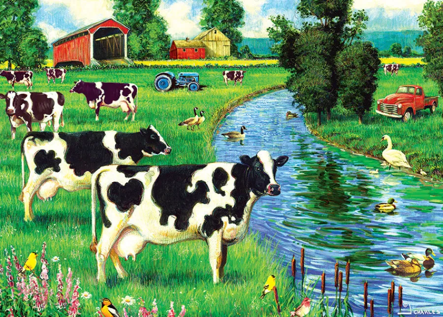 Cobble Hill Cow Stream (tray) | 35 Piece Tray- Tray Puzzles