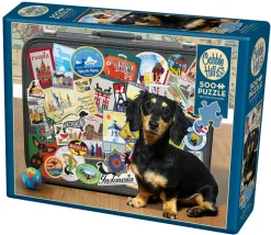 Cobble Hill Dachshund Round the World | Discontinued 500 Piece (Old Big Box)- 500 Piece | Travel Inspiration