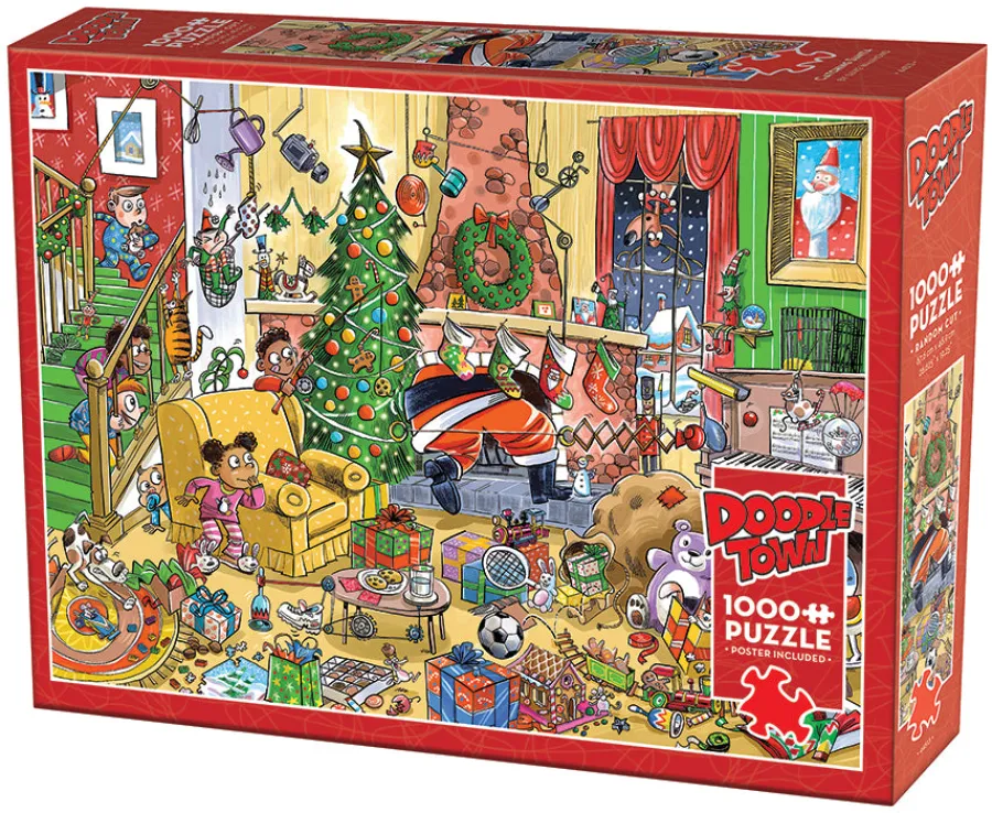Cobble Hill DoodleTown: Catching Santa | 1000 Piece- 1000 Piece | Trains