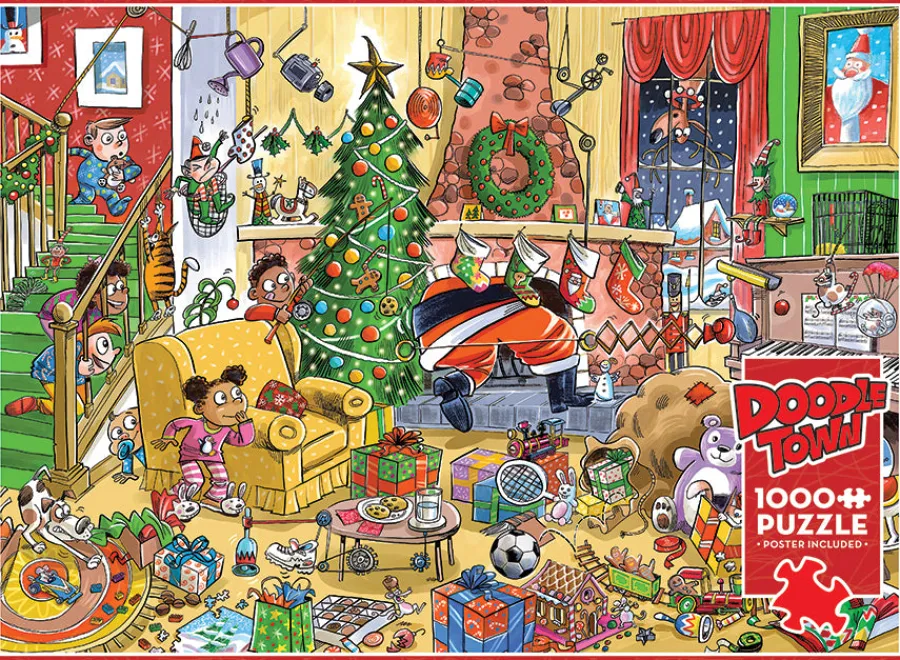 Cobble Hill DoodleTown: Catching Santa | 1000 Piece- 1000 Piece | Trains