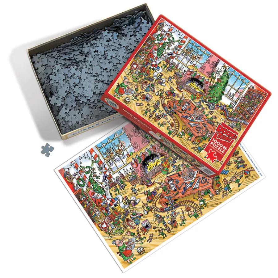 Cobble Hill DoodleTown: Elves at Work | 1000 Piece- 1000 Piece | Christmas