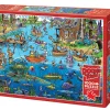 Cobble Hill DoodleTown: Gone Fishing | 1000 Piece- 1000 Piece | Waterscape
