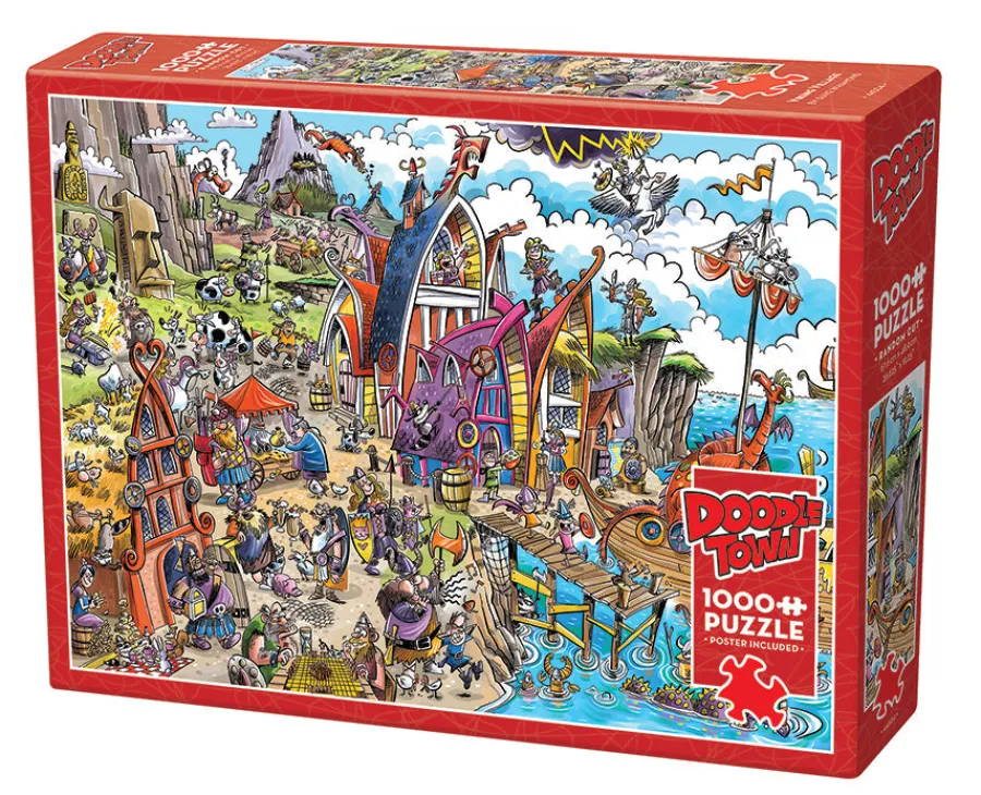 Cobble Hill DoodleTown: Viking Village | 1000 Piece- 1000 Piece | Waterscape