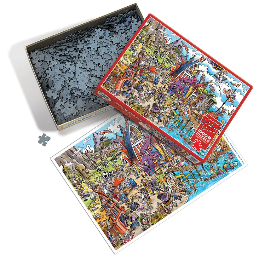 Cobble Hill DoodleTown: Viking Village | 1000 Piece- 1000 Piece | Waterscape
