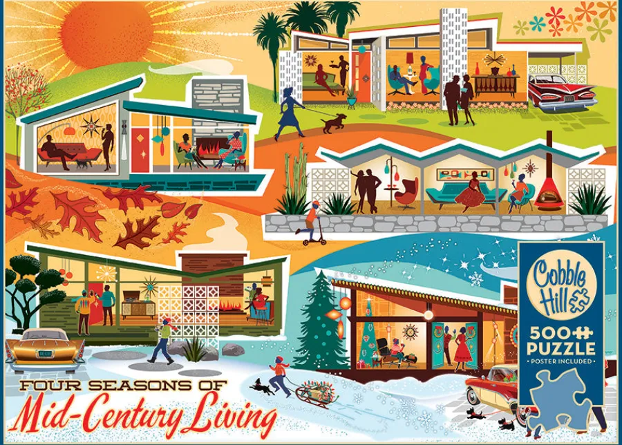 Cobble Hill Four Seasons of Mid-Century Living | Discontinued 500 Piece (Old Big Box)- Collage - Miniscene | Nostalgia / Vintage