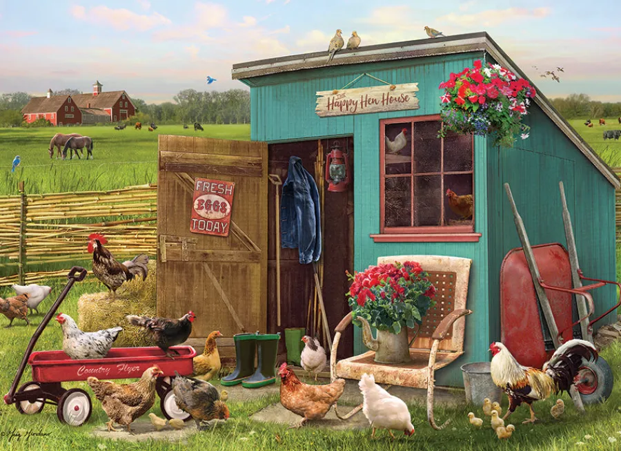 Cobble Hill Happy Hens (tray) | 35 Piece Tray- Tray Puzzles | Farm
