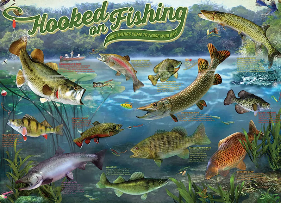 Cobble Hill Hooked on Fishing | 1000 Piece- 1000 Piece | Waterscape