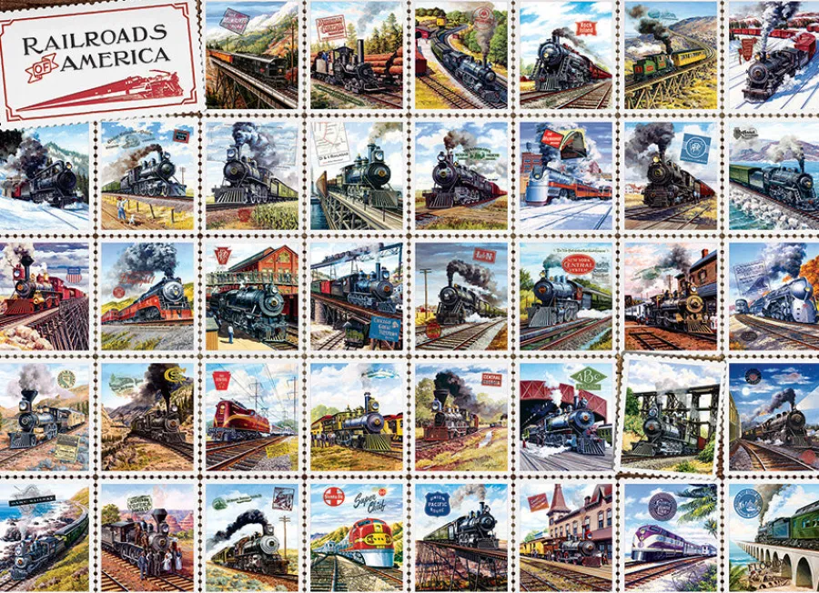Cobble Hill Railroads of America | 1000 Piece- 1000 Piece | Collage - Miniscene