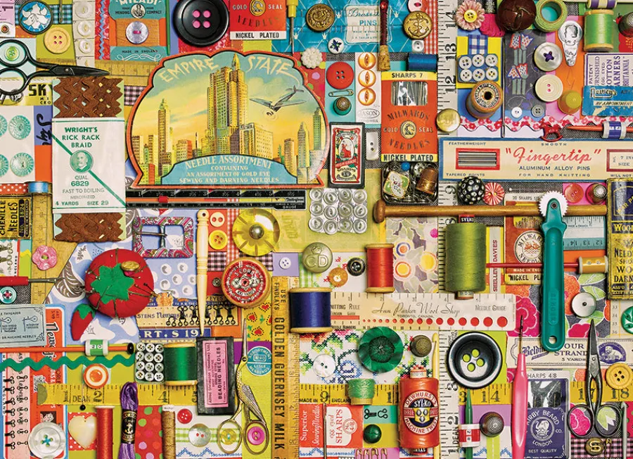 Cobble Hill Sewing Notions | 1000 Piece- 1000 Piece | Collage - Busy