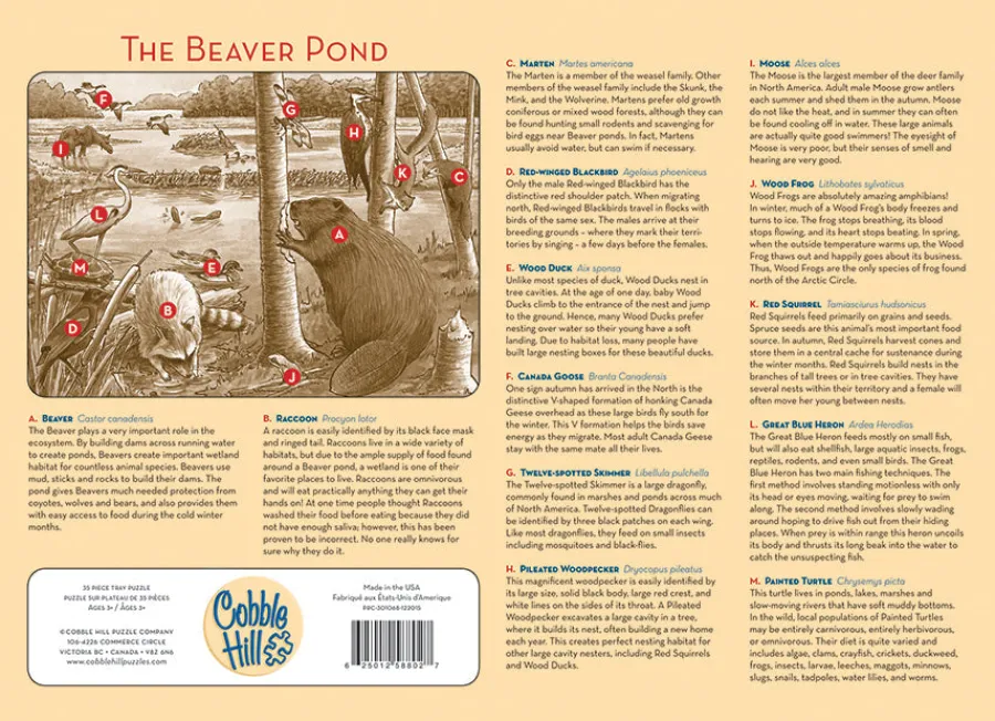 Cobble Hill The Beaver Pond (tray) | 35 Piece Tray- Tray Puzzles | Wildlife