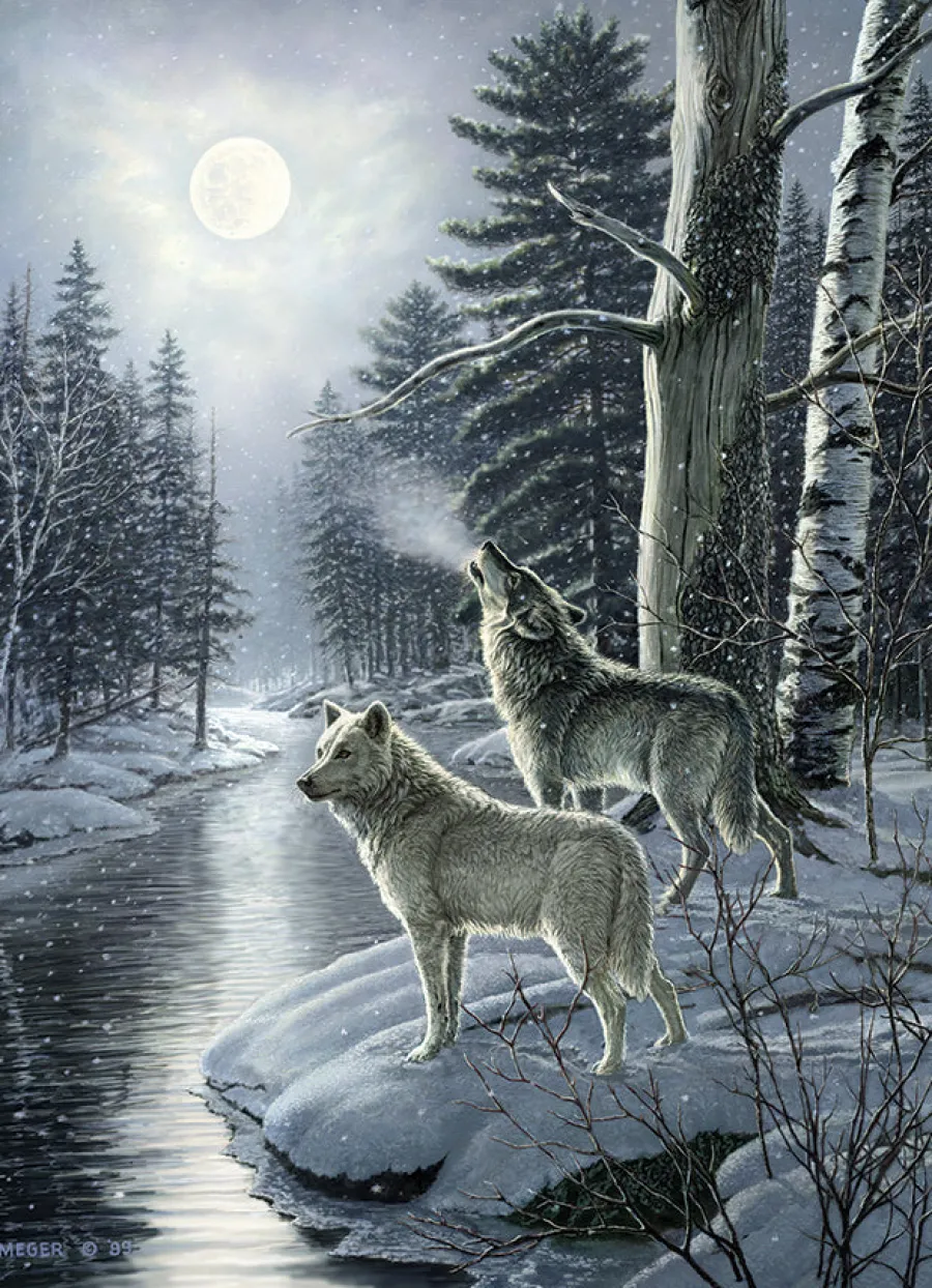 Cobble Hill Wolves by Moonlight | 1000 Piece- 1000 Piece | Mountainscape
