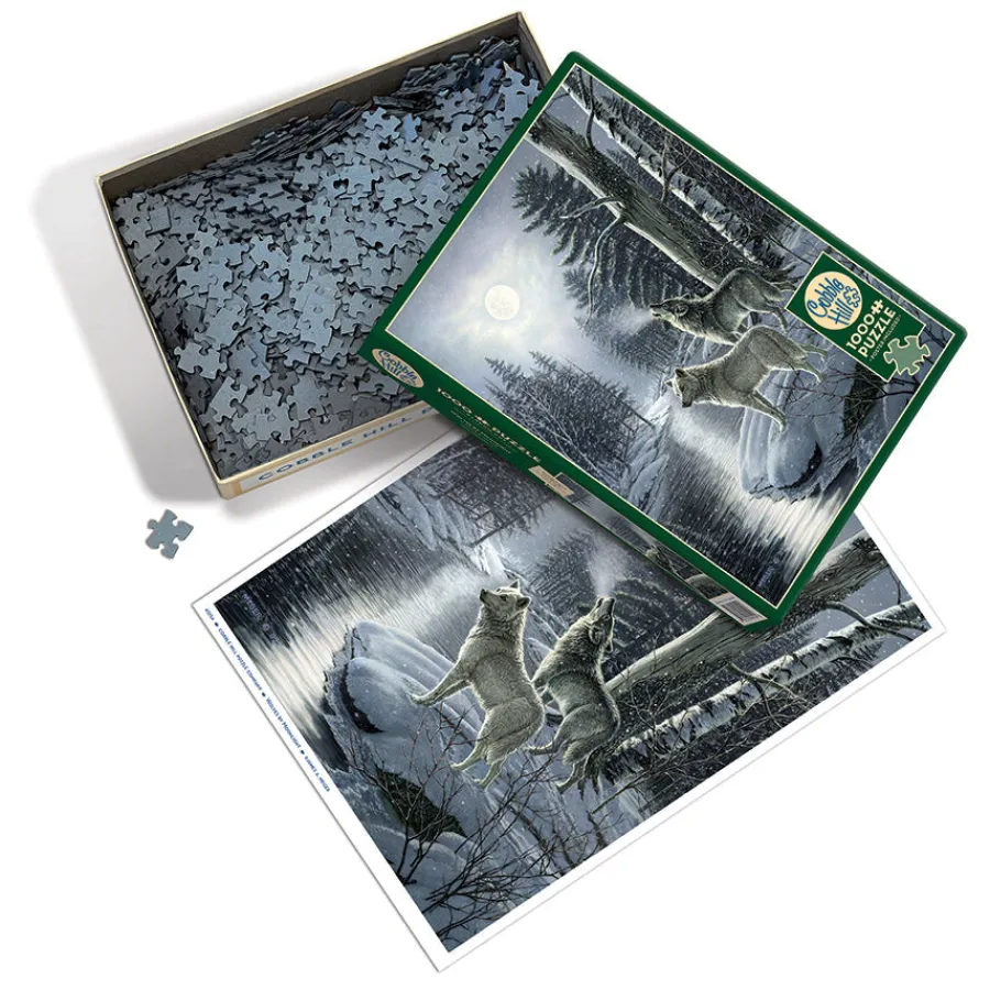 Cobble Hill Wolves by Moonlight | 1000 Piece- 1000 Piece | Mountainscape